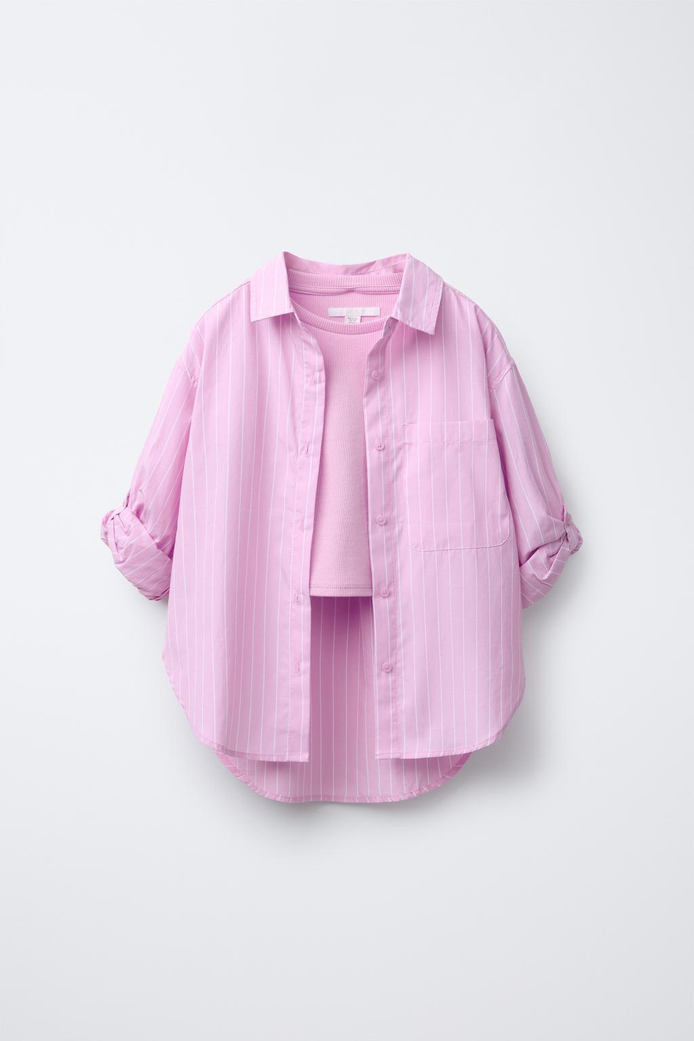 ZARA РУБАШКА OXFORD В ПОЛОСКУ С ФУТБОЛКОЙ В РУБЧИК, РОЗОВЫЙ