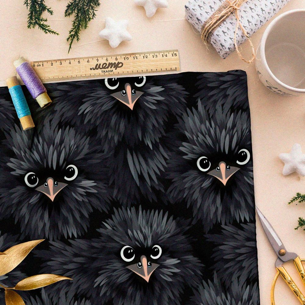 Ткань премиум сатин фантазийные птицы