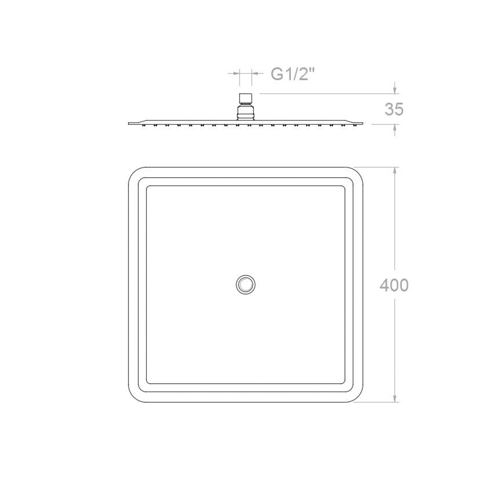 Лейка тропического душа квадратная нерж. сталь RK400