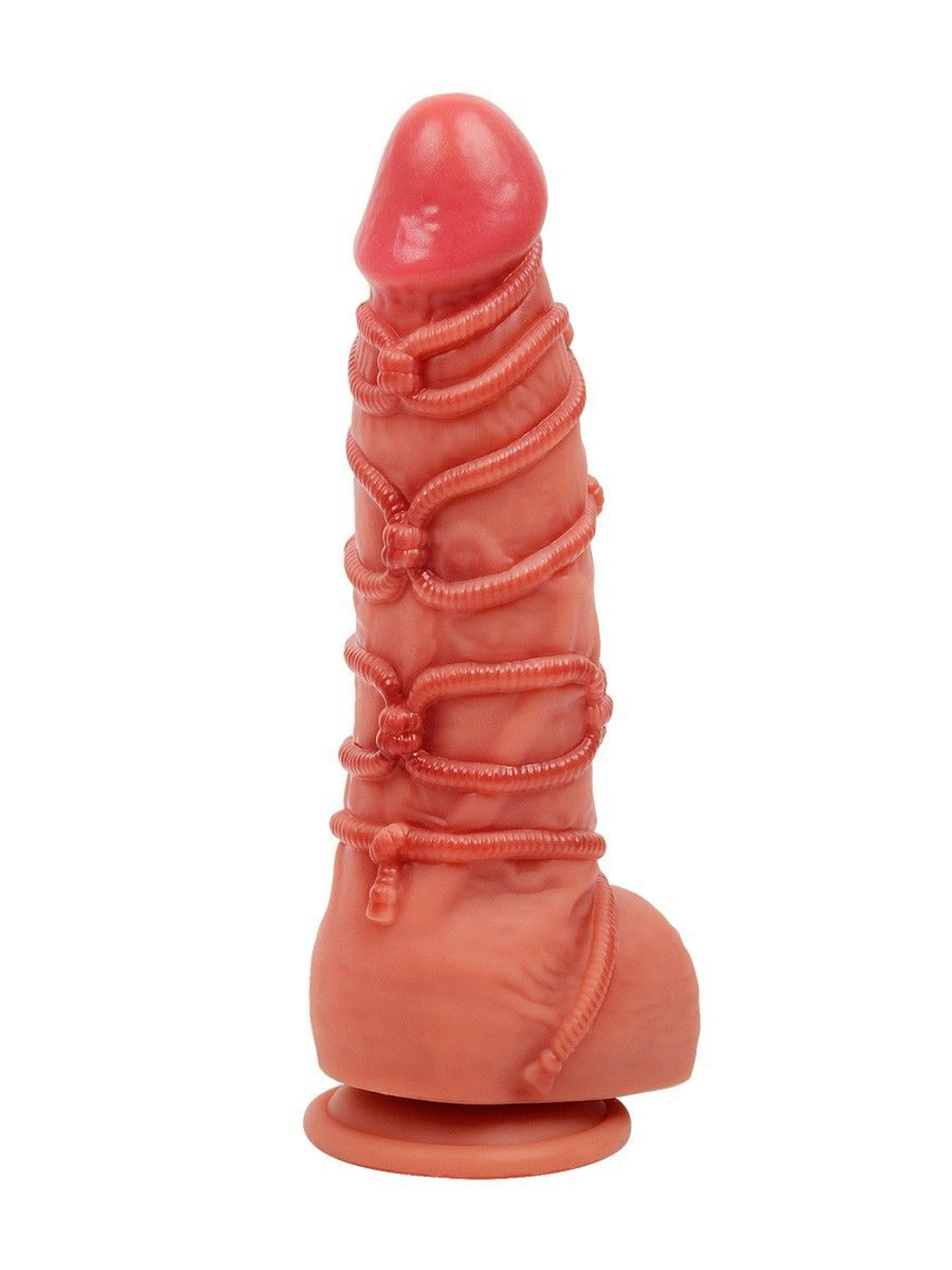 Телесный фаллоимитатор с имитацией шибари - 25 см. (Цвет: телесный)
