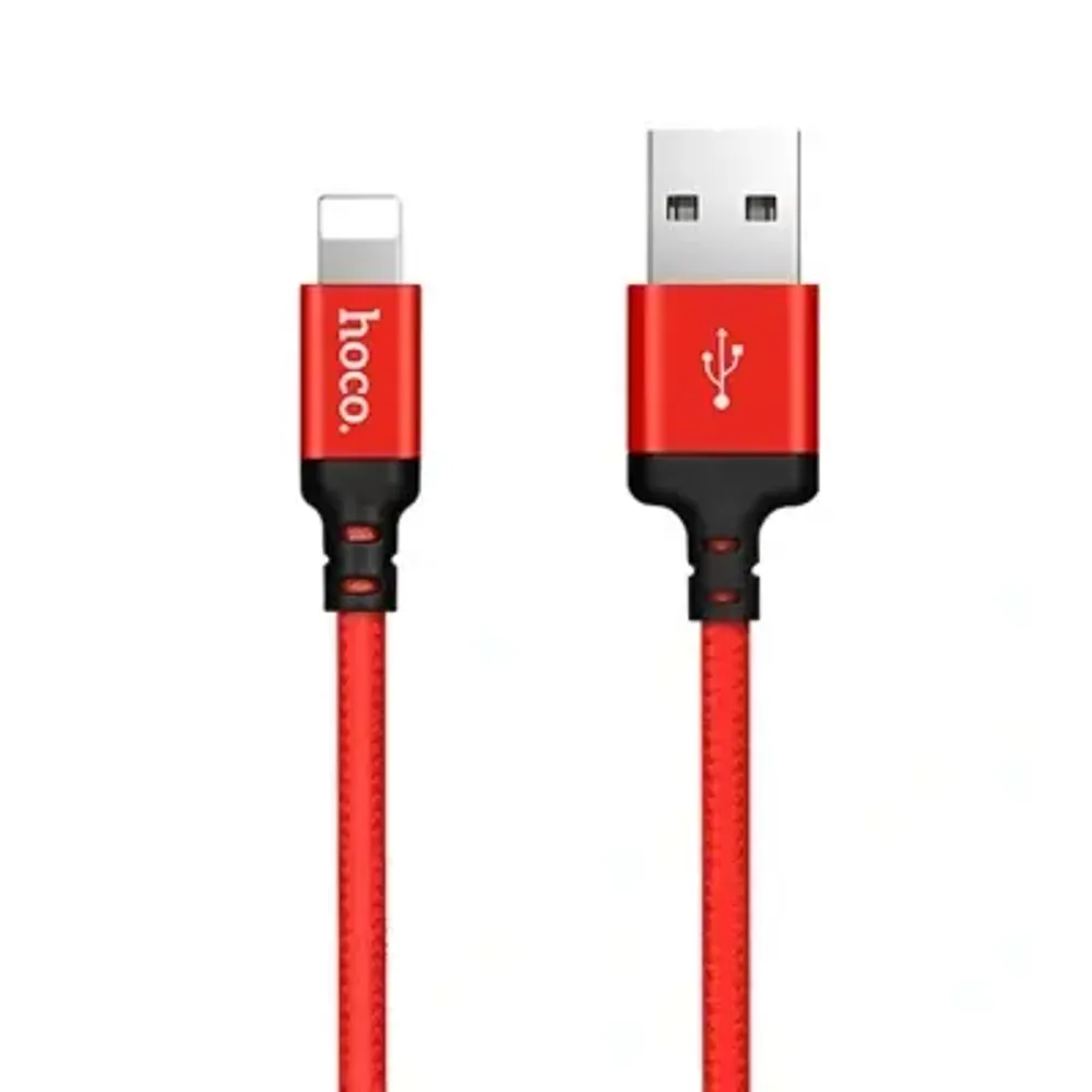 Кабель USB - Lightning HOCO X14, 2,4A (красный) 1м (в оплетке)