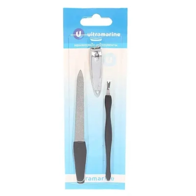 Маникюрный набор на блистере, 3 предмета «Ultramarine» (кусачки, триммер и пилка металлическая)✦