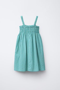 ZARA ПЛАТЬЕ С ПРИНТОМ В КЛЕТКУ ВИШИ, БИРЮЗОВЫЙ
