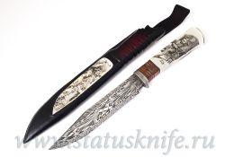 Нож ШУТ авторская работа Скримшоу Игорь Гулин Бивень Мамонта Мозаичный дамаскфотография - 1