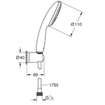 Набор для душа GROHE Vitalio Start 110, 1 режим струи, лейка, держатель и шланг, 8.7 л/мин, хром (27944001)Набор для душа GROHE Vitalio Start 110, 1 режим струи, лейка, держатель и шланг, 8.7 л/мин, хром (27944001)
