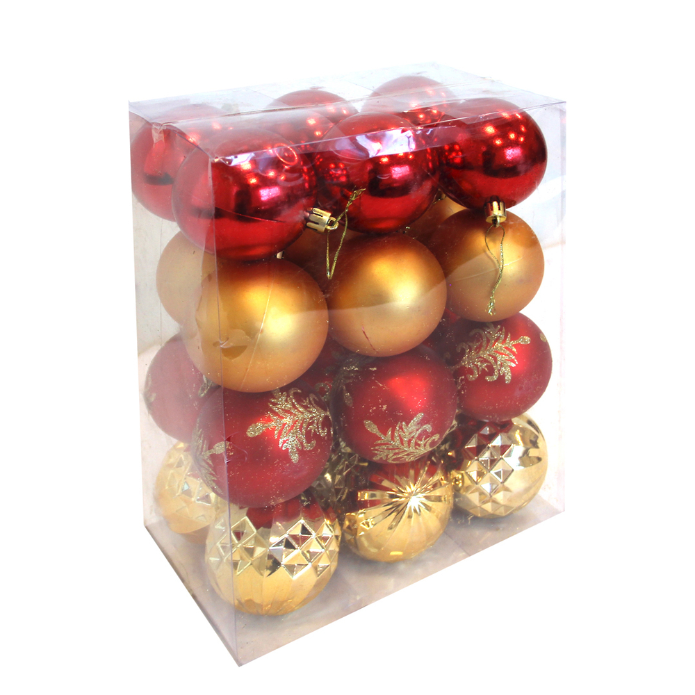 Набор шаров 24шт 7см красный и золотой с орнаментом SYCBF817-002