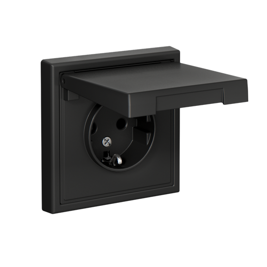 Розетка ArtGallery 16А IP20 с заземл. защ. шторки с крышкой механизм базальт SE GAL001446