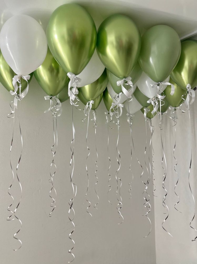 Воздушные гелиевые шары под потолок эвкалипт/белый/хром зеленый/оливка №4662