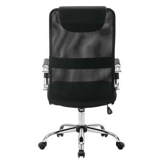 Кресло офисное BRABIX "Fit EX-514", с подголовником, хром, черное, 531949