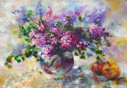 Набор для валяния (живопись цветной шерстью) Сирень 21x29,7см (А4)