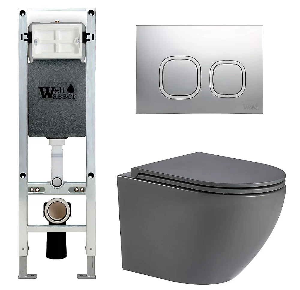 Унитаз с инсталляцией WeltWasser AMBERG 350 ST + MERZBACH 043 MT-GR + AMBERG RD-MT CR