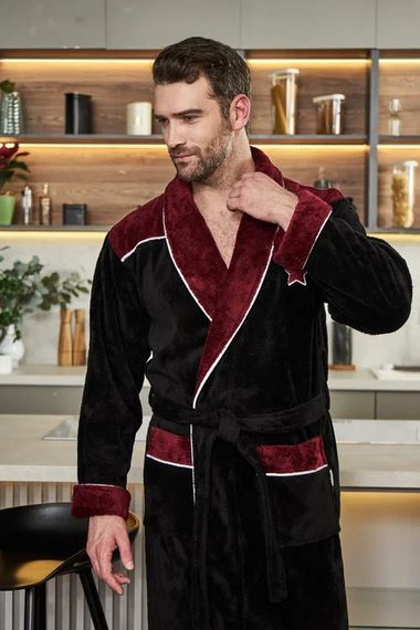 Халат мужской CHAMPIONS Черный/бордовый POLENS Турция