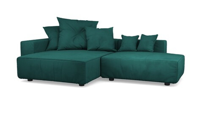 Диван с оттоманкой Санторини Velutto 20 271*169*62 см, Зеленый Велютто Еврокнижка Фиеста