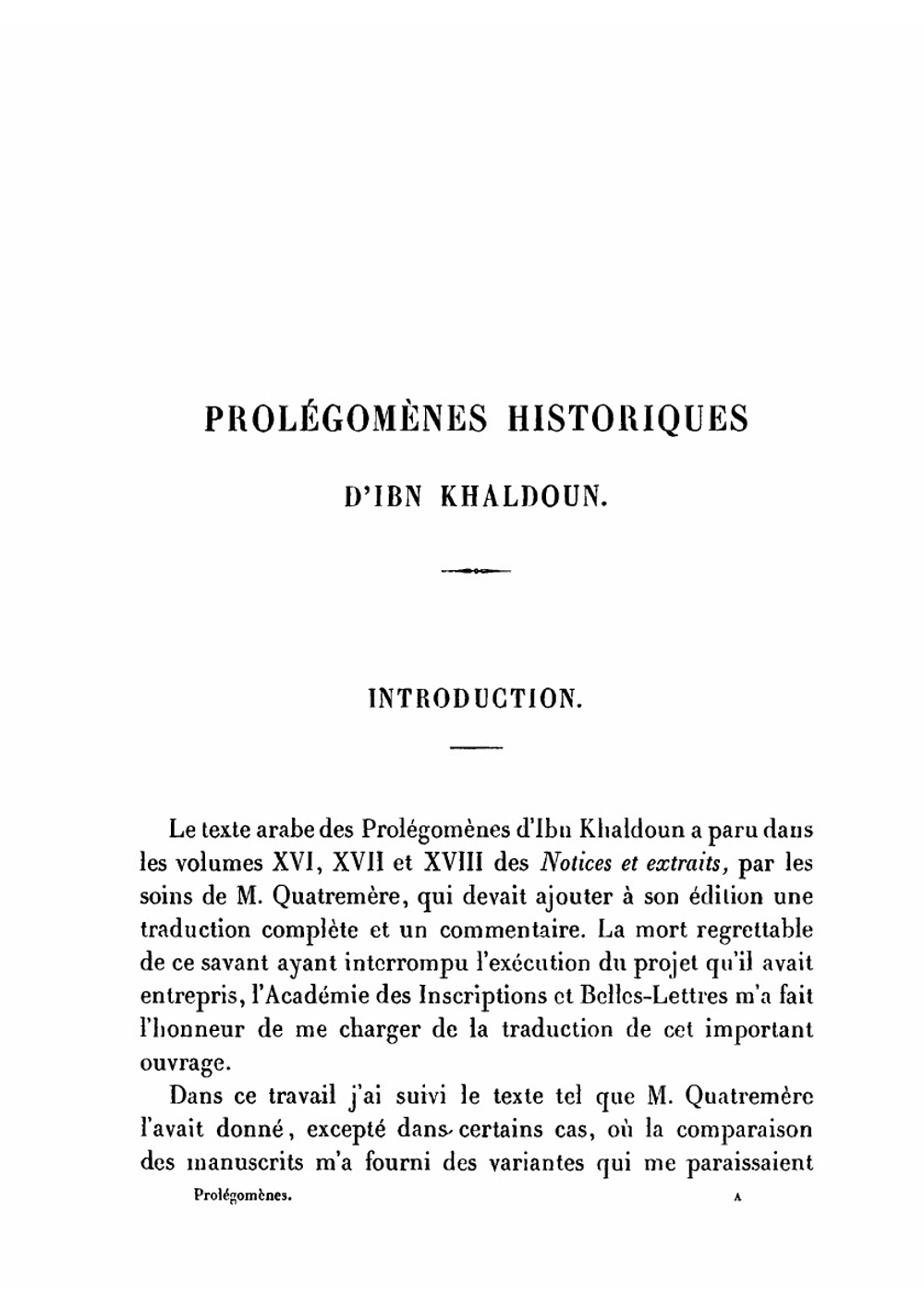 Les prolégomènes d'Ibn Khaldoun. Volume 1 | Abd al-Ramn ibn Muammad