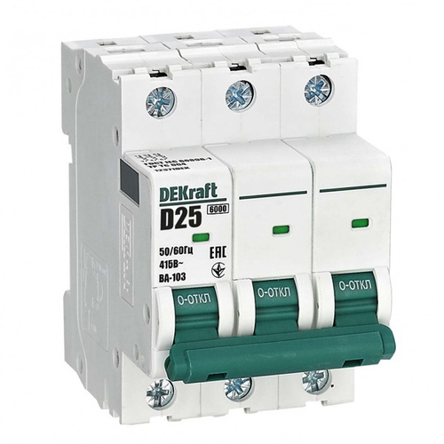 Автоматический выключатель ВА-103 25A D 3P 6кА DEKraft (автомат электрический) 12371DEK