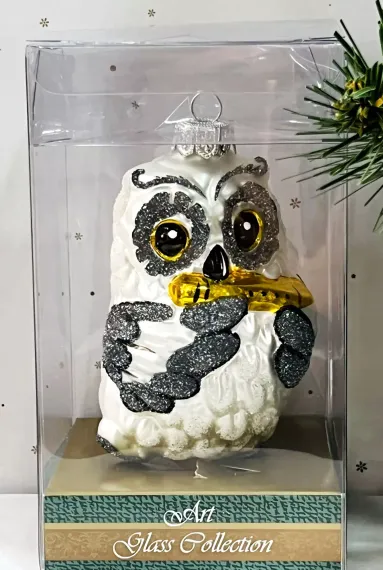 Елочное украшение Сова с флейтой, стекло, 12 см., 1 шт., Витус (А152)
