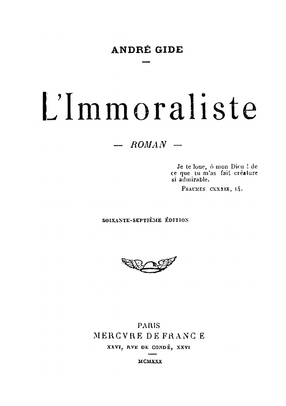 L'Immoraliste. Roman | André Gide