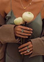 Кольцо «Мозаик» раф прямоугольный с зеленым турмалином и ромбом белый циркон