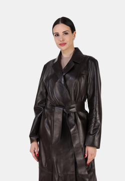Кожаный плащ длинный, пальто длинное кожа
