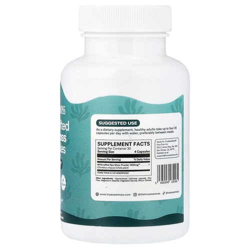 True Sea Moss, дикорастущий морской мох, 120 капсул (400 мг в 1 капсуле)