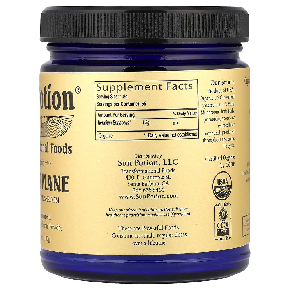 Sun Potion, Органический ежовик гребенчатый, 100 г (3,5 унции)