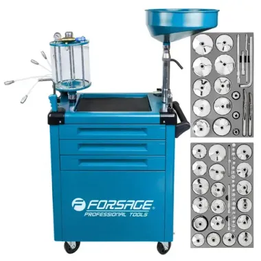 Установка пневматическая для сбора отработанного масла (бак 80л, мерная колба 10л, давление ≤1бар) передвижная с набором спец.инструмента 61пр. Forsage F-HC-3280