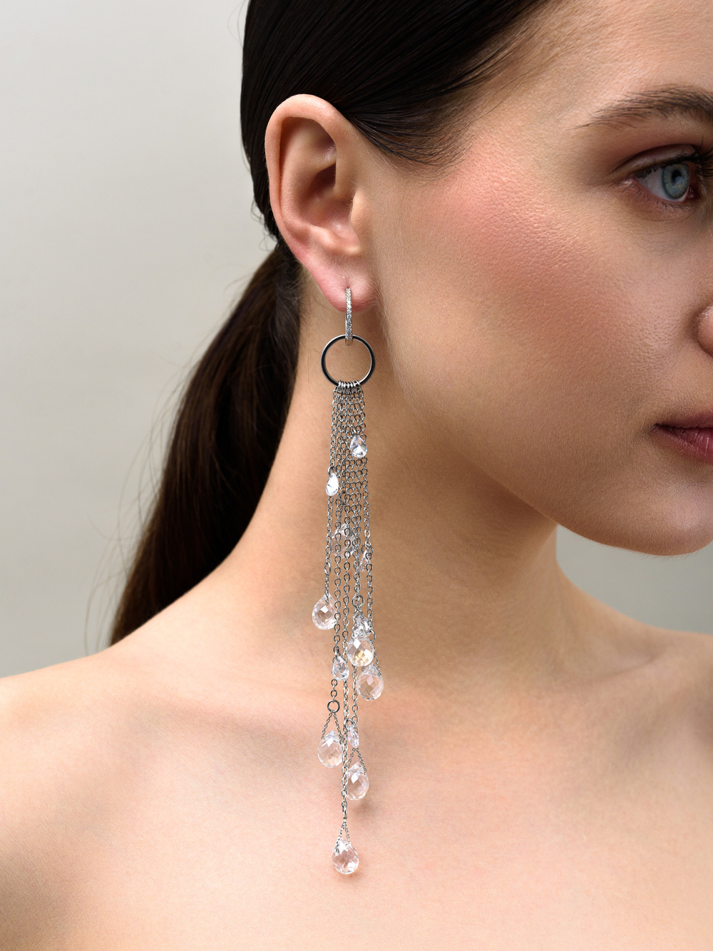 Моносерьга "Chandelier White" Silver