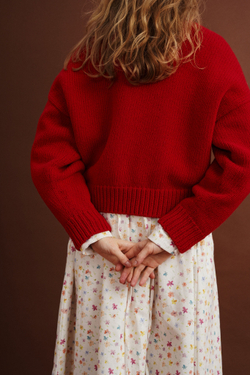 Кардиган на пуговицах с отложным воротником из мериноса красного цвета