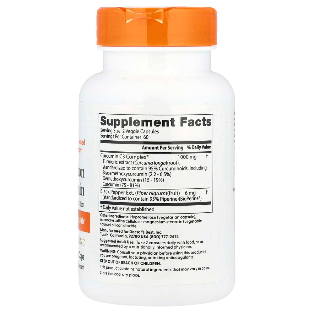 Doctor's Best, высокоусвояемый куркумин, 120 растительных капсул