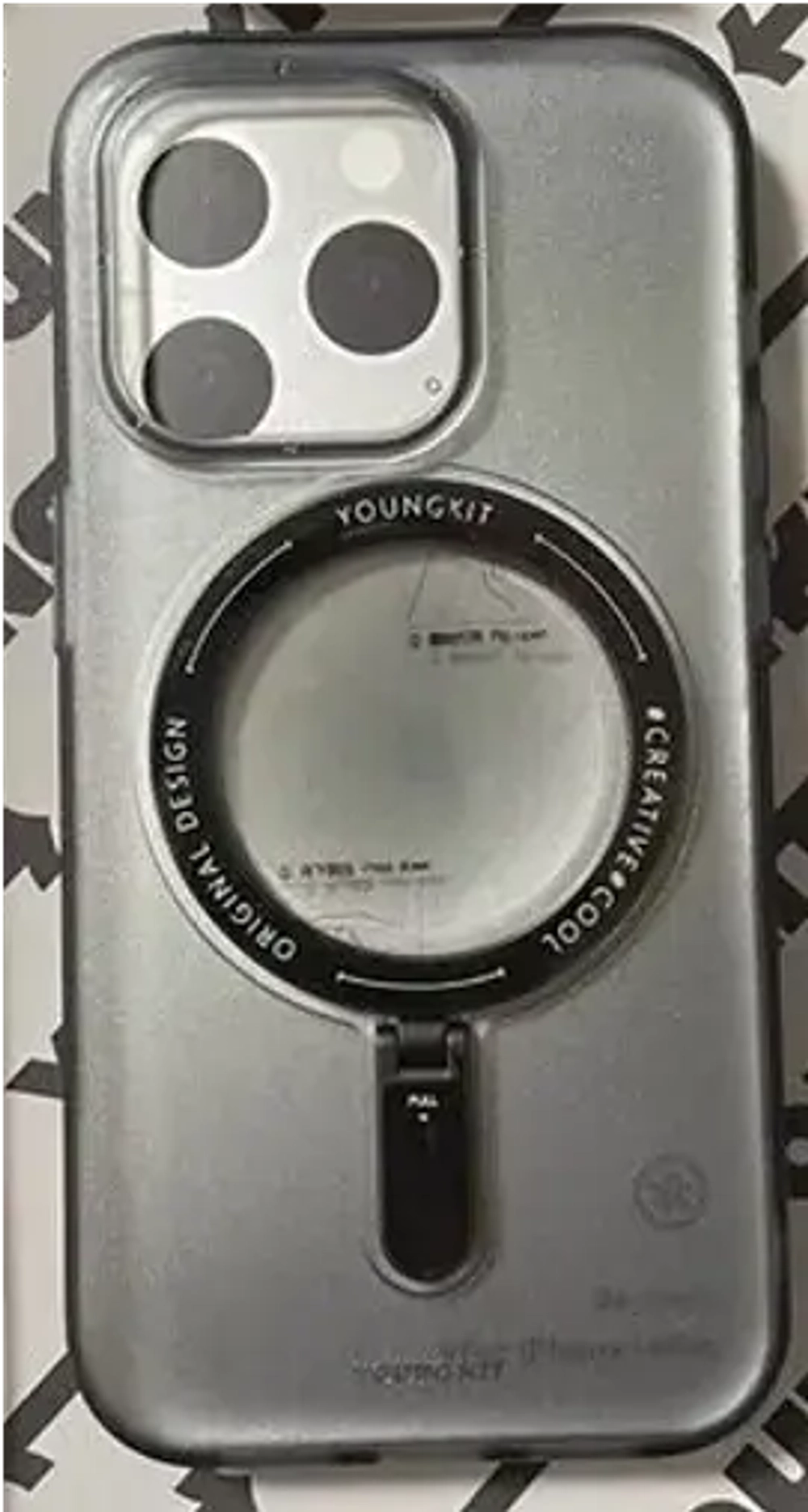 Чехол-накладка Youngkit Just Fun Magsafe для iPhone 14 Pro пластик/матовый  (прозрачно-черный)