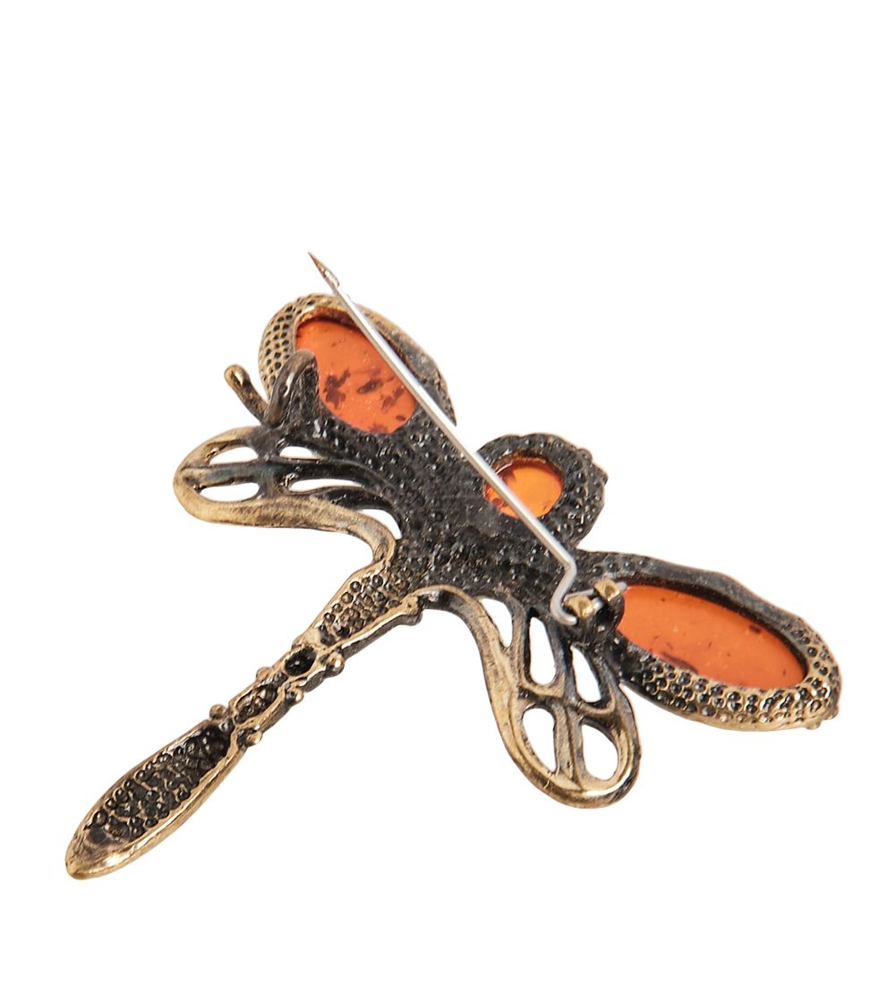 AM-1662 Брошь «Стрекоза Лето» (латунь, янтарь)
