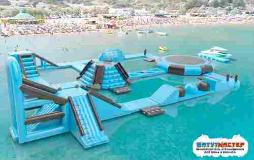 Коммерческий надувной аквапарк для бизнеса «Синий шторм» 33×30×5 м