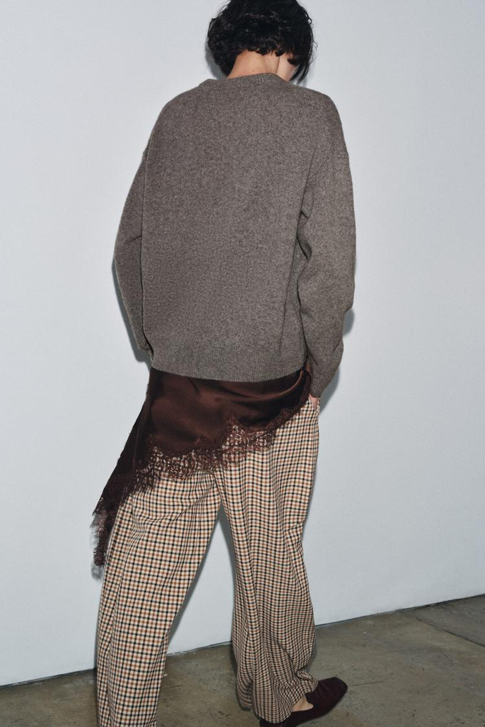 ZARA ДЖЕМПЕР ИЗ КАШЕМИРА И ШЕРСТИ С ДЛИННЫМИ РУКАВАМИ, СЕРО-КОРИЧНЕВЫЙ