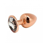 Анальная пробка золотистого цвета с белым кристаллом Tralalo от WOOOMY  (M: 8*3,4 см.)