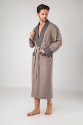 Бамбуковый  мужской вафельный халат 15120-1 коричневый  NUSA Турция