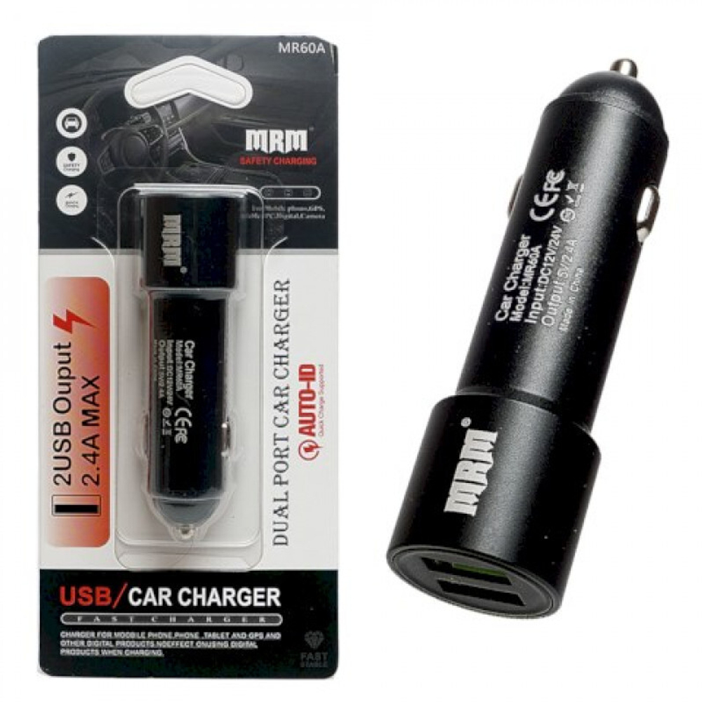Автомобильный адаптер питания MR60A CR25 5V/2.4A 2USB (черный) для русских авто