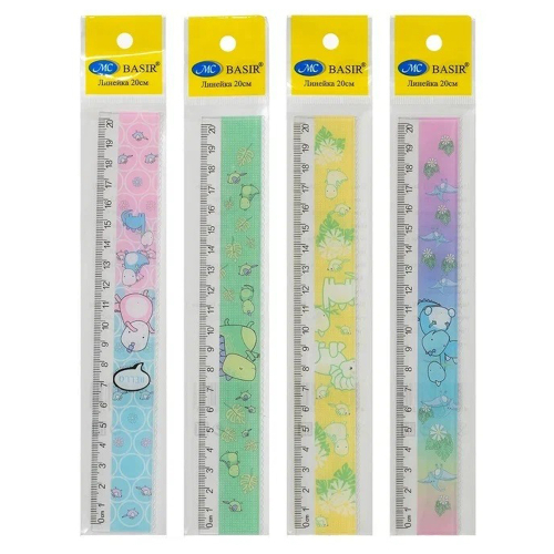 Линейка Basir пластиковая, серия "Dino", с рисунком динозавров на корпусе, 20 см