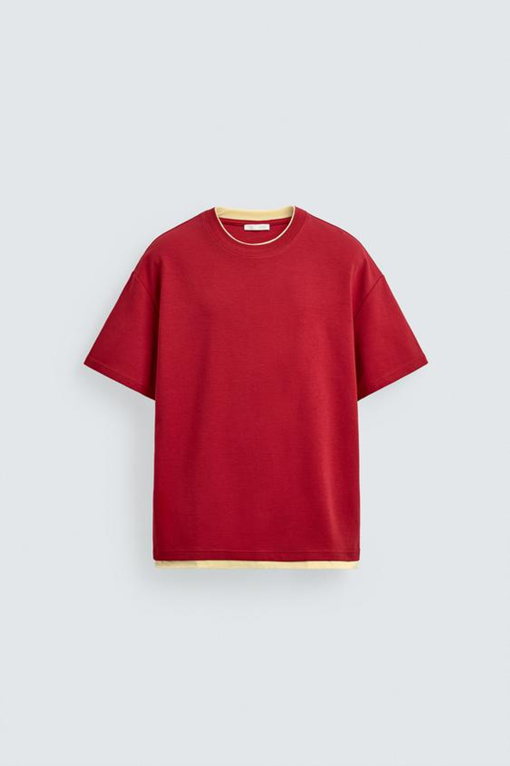 ZARA ФУТБОЛКА С ДВОЙНОЙ КОНТРАСТНОЙ ОТДЕЛКОЙ, КРАСНЫЙ