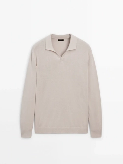 Massimo Dutti Свитер с воротником поло, бежево-розовый