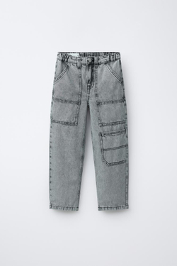 ZARA ДЖИНСЫ BAGGY С КАРМАНАМИ, СВЕТЛО-СЕРЫЙ
