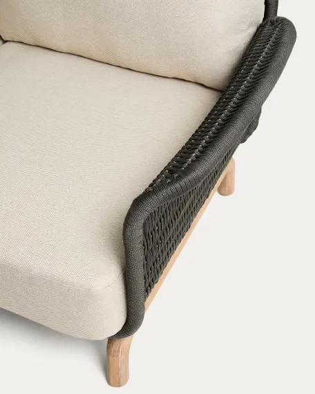 Уличный диван Alipa из акации и темно-серой веревки 235 см