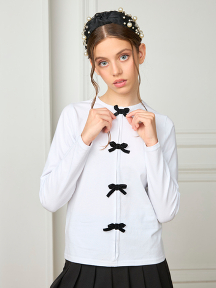 Блузка школьная для девочки с бантиками молочная