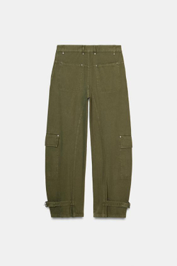 ZARA БРЮКИ КАРГО BARREL — ZW COLLECTION, ХАКИ