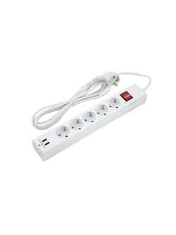 Фильтр сетевой 5х3м с/з со шторками ПВС 3 IP075 2USB 2200Вт 10А бел. Duwi 32592 5