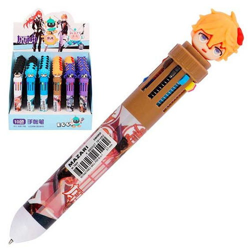 Ручка шариковая автомат. 10-ти цветная МАЗАРИ узел 0,7/лин. письма 0,3 мм Аниме (M-7869)