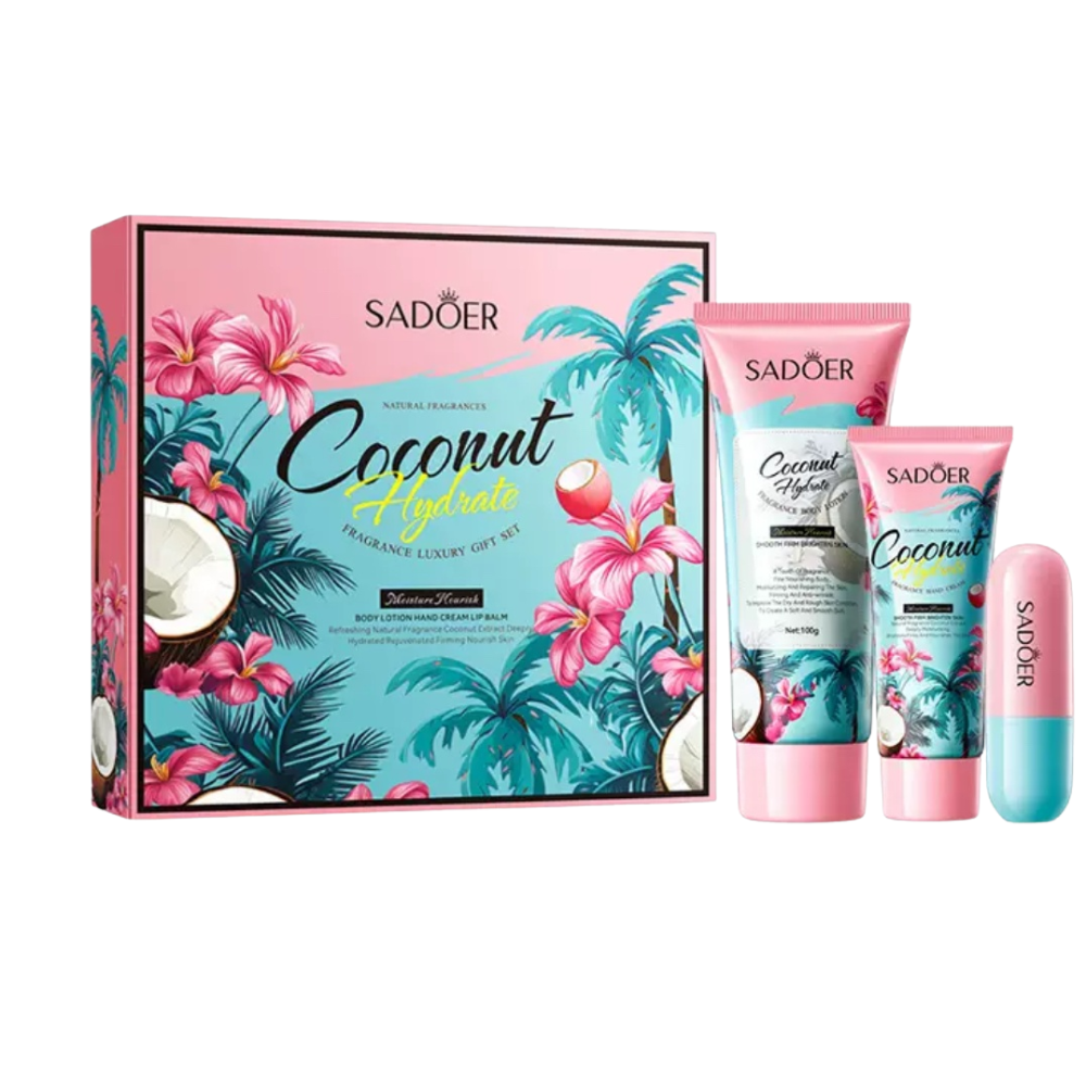 Набор Sadoer Coconut Hydrate (лосьон для тела,крем для рук,бальзам для губ)