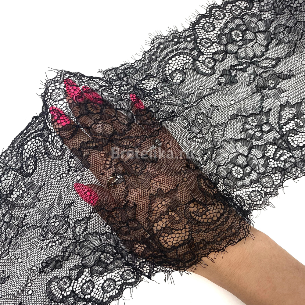 Кружево эластичное черное с ресничками 17 см