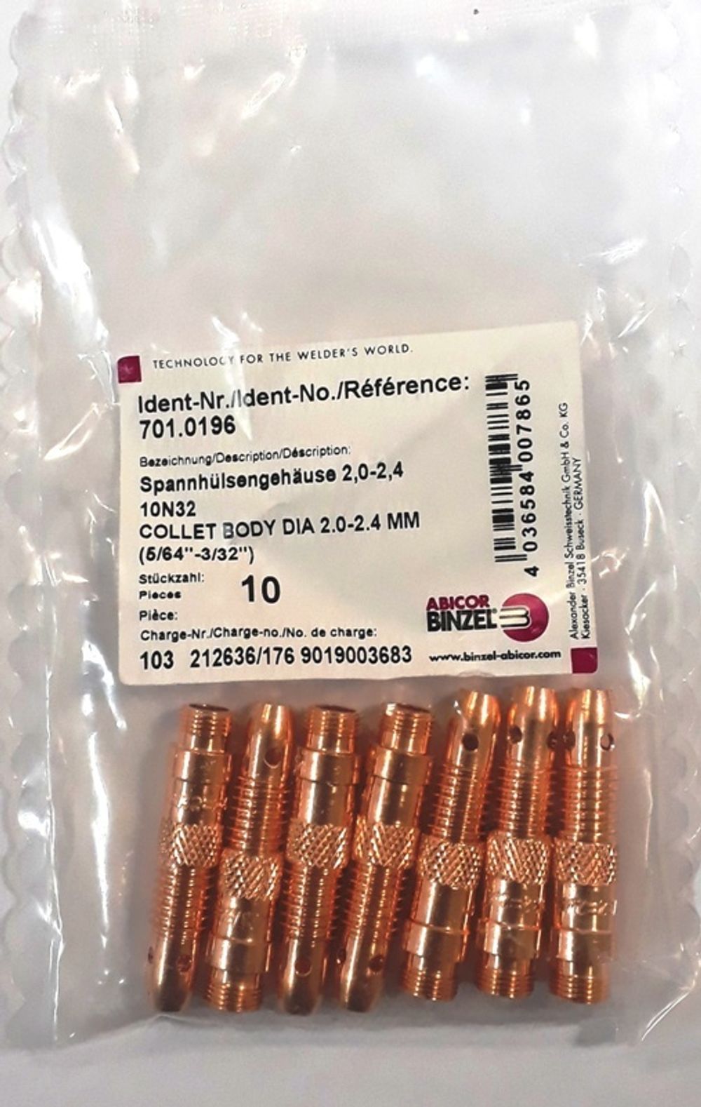 701.0196 Корпус цанги 2,0-2,4мм сварочной горелки TIG Abicor Binzel