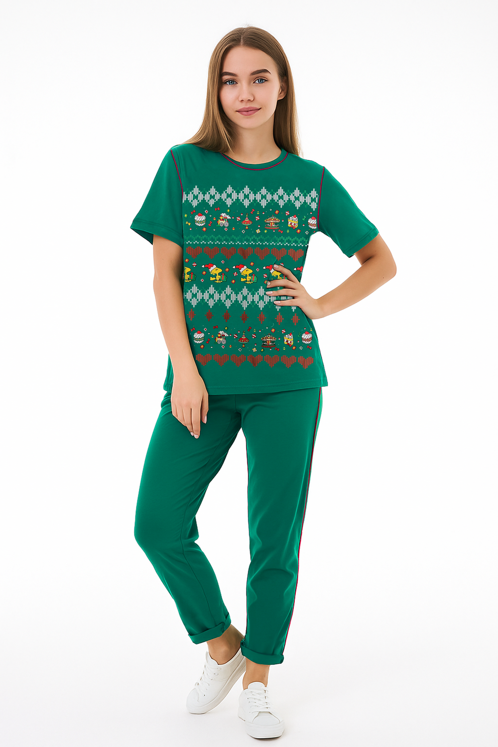 Женский домашний костюм с брюками и футболкой 361