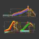 Надувная горка для вышки (опоры) «Молния» с одной ступенью с бассейном, 24.3 м * 2.7 м * 9.1 м